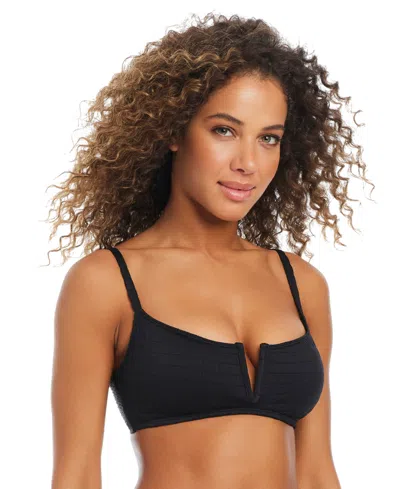 Bar Iii Women's Pucker Up V-wire Bralette Bikini Top, Exclusively At Macy's In Black