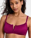 Bar Iii Women's Pucker Up V-wire Bralette Bikini Top, Exclusively At Macy's In Plumberry