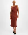Bar Iii Women's Pull-on Midi Bias-cut Satin Skirt, Created For Macy's In Pecan