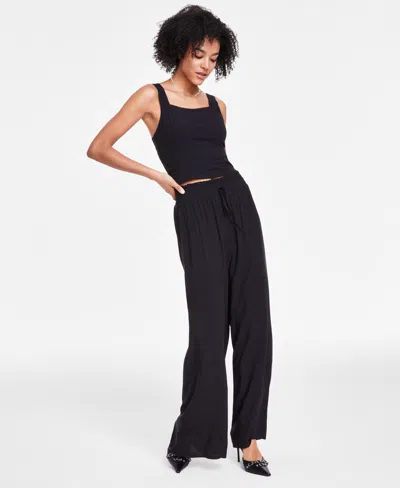 Bar Iii Women's Pull-on Wide-leg Pants, Created For Macy's In Deep Black