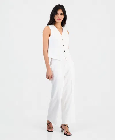 Bar Iii Women's Pull-on Linen-blend Pants, Macy's Exclusive In White