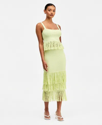 Bar Iii Women's Pull-on Tiered-fringe Sweater Skirt, Macy's Exclusive In Green