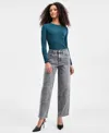 Bar Iii Women's Rhinestone Embellished Barrel-leg Jeans, Macy's Exclusive In Gray