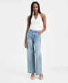 Bar Iii Women's Rhinestone Embellished Wide-leg Jeans, Macy's Exclusive In Blue
