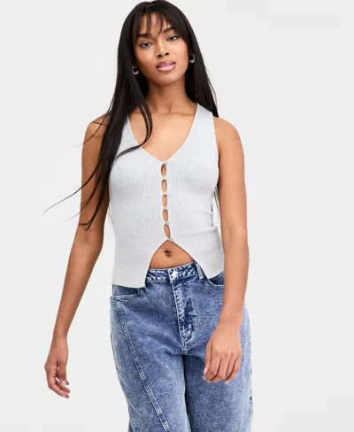 Bar Iii Women's Ribbed Button-front Top, Macy's Exclusive In White