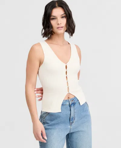Bar Iii Women's Ribbed Button-front Top, Macy's Exclusive In White