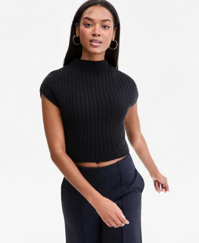 Bar Iii Women's Ribbed Cropped Sweater, Macy's Exclusive In Black