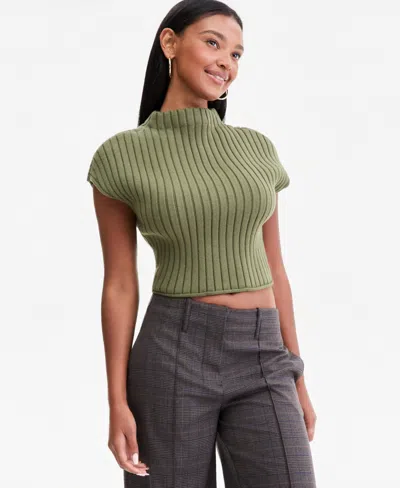 Bar Iii Women's Ribbed Cropped Sweater, Macy's Exclusive In Winter Moss