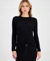 Bar Iii Women's Ribbed Drawstring Sweater, Exclusively At Macy's In Black