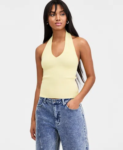 Bar Iii Women's Ribbed Halter Top, Macy's Exclusive In Neutral