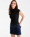 Bar Iii Women's Ribbed Second-skin Mock-neck Top, Exclusively At Macy's In Black
