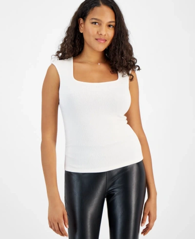 Bar Iii Women's Ribbed Sleeveless Scoop-neck Top, Created For Macy's In Bar White