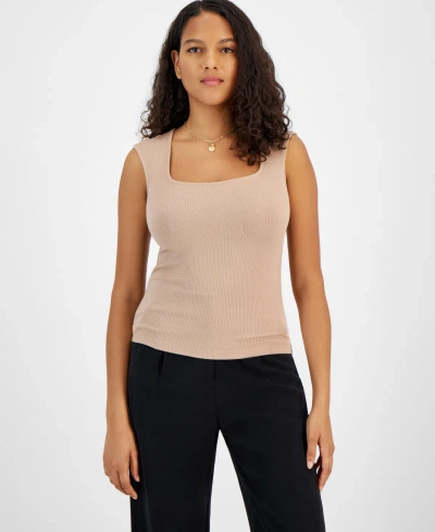 Bar Iii Women's Ribbed Sleeveless Scoop-neck Top, Created For Macy's In Barley Field