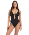 Bar Iii Women's Ring Front Over-the-shoulder One-piece Swimsuit, Macy's Exclusive In Black