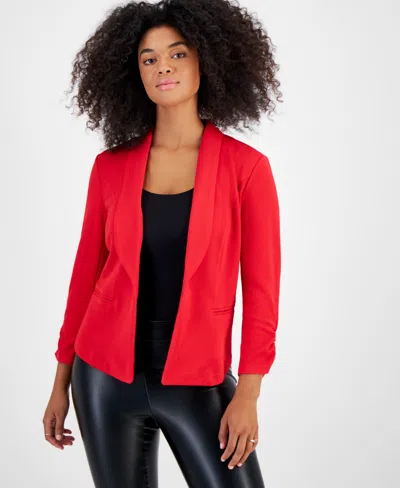 Bar Iii Women's Ruched 3/4-sleeve Knit Blazer, Created For Macy's In Cherry Candy