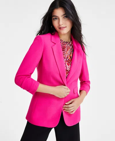 Bar Iii Women's Ruched 3/4-sleeve One-button Blazer, Created For Macy's In Sunset Rose