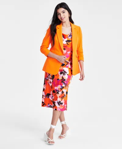 Bar Iii Women's Ruched 3/4-sleeve One-button Blazer, Created For Macy's In Tangerine