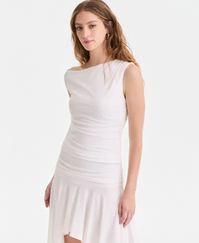 Bar Iii Women's Ruched Boat-neck Top, Macy's Exclusive In White