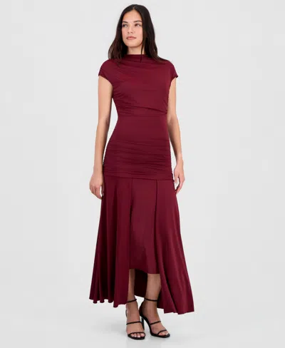 Bar Iii Women's Ruched Cap-sleeve Midi Dress, Macy's Exclusive In Burgundy