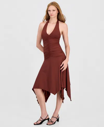 Bar Iii Women's Ruched Halter-neck Dress, Macy's Exclusive In Brown