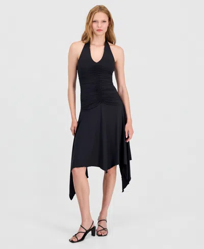 Bar Iii Women's Ruched Halter-neck Dress, Macy's Exclusive In Black