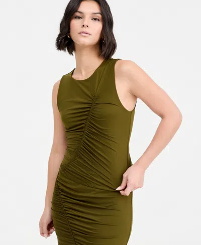Bar Iii Women's Ruched Knit Crewneck Tank Top, Macy's Exclusive In Green
