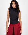 Bar Iii Women's Ruched Mock-neck Sleeveless Top, Exclusively At Macy's In Black