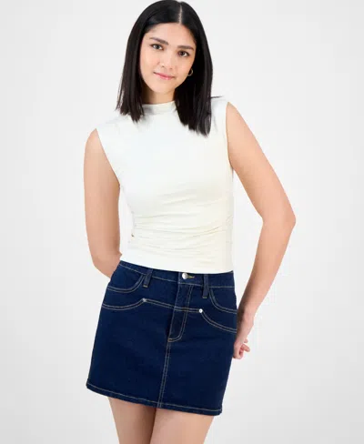 Bar Iii Women's Ruched Mock-neck Sleeveless Top, Exclusively At Macy's In Brown