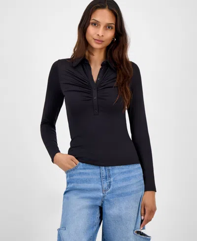 Bar Iii Women's Ruched Polo Top, Macy's Exclusive In Black