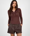 Bar Iii Women's Ruched Polo Top, Macy's Exclusive In Brown