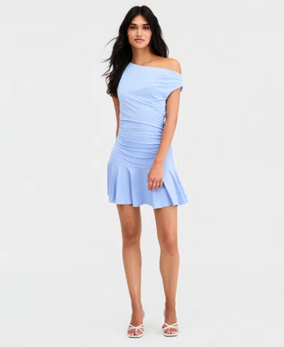 Bar Iii Women's Ruched Ruffle-skirt Dress, Macy's Exclusive In Blue