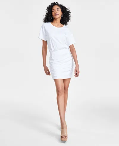 Bar Iii Women's Ruched-skirt Short-sleeve Mini Dress, Created For Macy's In Bright White