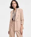 Bar Iii Women's Ruched-sleeve Open-front Linen Blazer, Exclusively At Macy's In Barley Field
