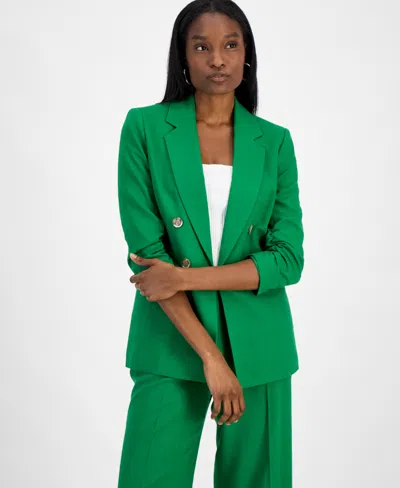 BAR III WOMEN'S RUCHED-SLEEVE OPEN-FRONT LINEN BLAZER, EXCLUSIVELY AT MACY'S