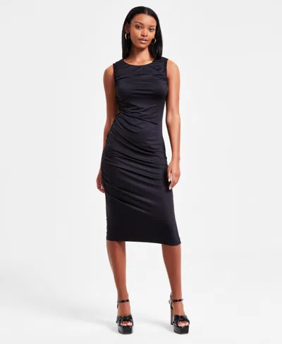 Bar Iii Women's Ruched Sleeveless Midi Dress, Exclusively At Macy's In Deep Black