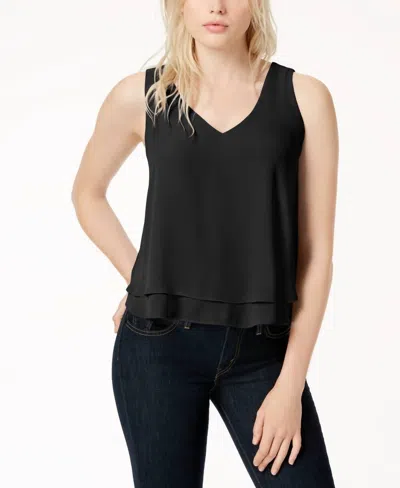 Bar Iii Women's Ruffle Hem Knit Blouse In Deep Black