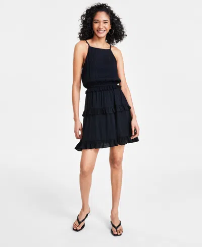 Bar Iii Women's Ruffled Sleeveless Mini Dress, Created For Macy's In Deep Black