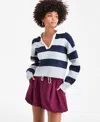 Bar Iii Women's Rugby-stripe Polo Sweater, Macy's Exclusive In Blue