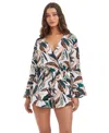 Bar Iii Women's Safari Chic Wrap Long-sleeve Romper, Macy's Exclusive In Multi