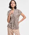 Bar Iii Women's Satin Animal-print Bow Blouse, Exclusively At Macy's In Barley Field Multi