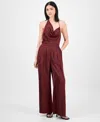 Bar Iii Women's Satin Cowl-neck Wide-leg Jumpsuit, Macy's Exclusive In Brown