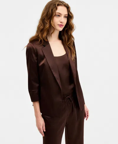 Bar Iii Women's Satin Open-front Jacket, Macy's Exclusive In Burgundy