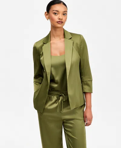 Bar Iii Women's Satin Open-front Jacket, Macy's Exclusive In Green