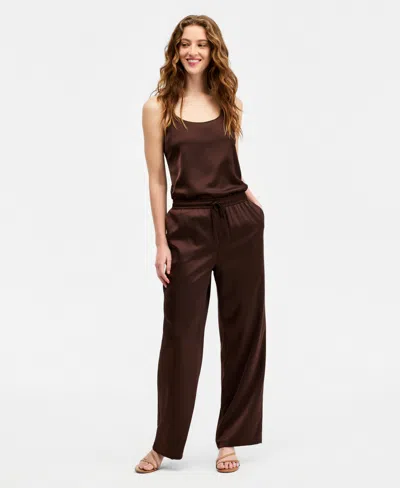 Bar Iii Women's Satin Pull-on Pants, Macy's Exclusive In Burgundy