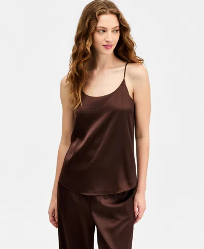 Bar Iii Women's Satin Scoop-neck Cami, Macy's Exclusive In Brown