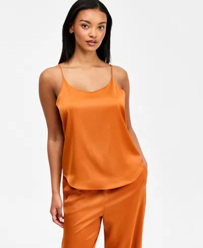 Bar Iii Women's Satin Scoop-neck Cami, Macy's Exclusive In Brown