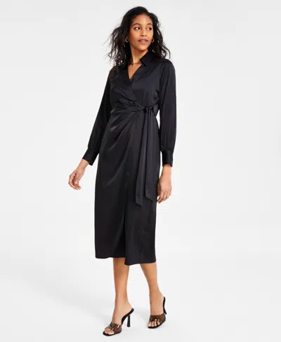 Bar Iii Women's Satin Tie-front Dress, Exclusively At Macy's In Black