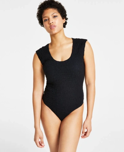 Bar Iii Women's Scoop-neck Textured Bodysuit, Created For Macy's In Deep Black