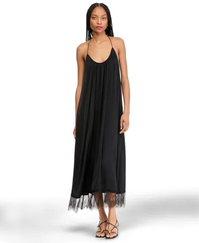 Bar Iii Women's Scoop-neck Satin Maxi Dress, Macy's Exclusive In Black