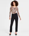 Bar Iii Women's Scuba-knit Straight-leg Pants, Exclusively At Macy's In Deep Black